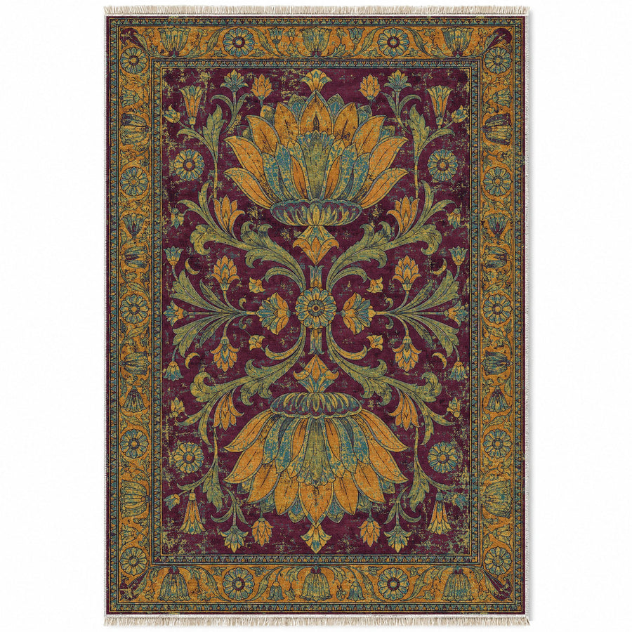 Twin Lotus Burgundy & Teal Persian Washable Rug