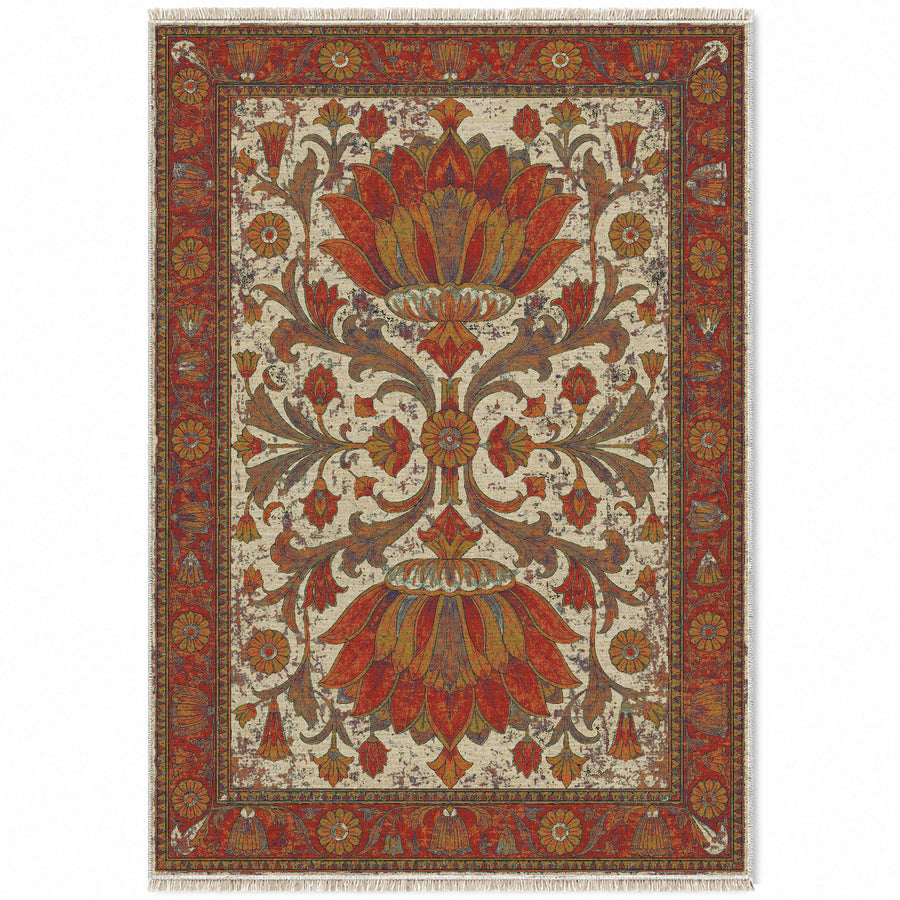 Twin Lotus Emerald & Terracotta Persian Washable Rug