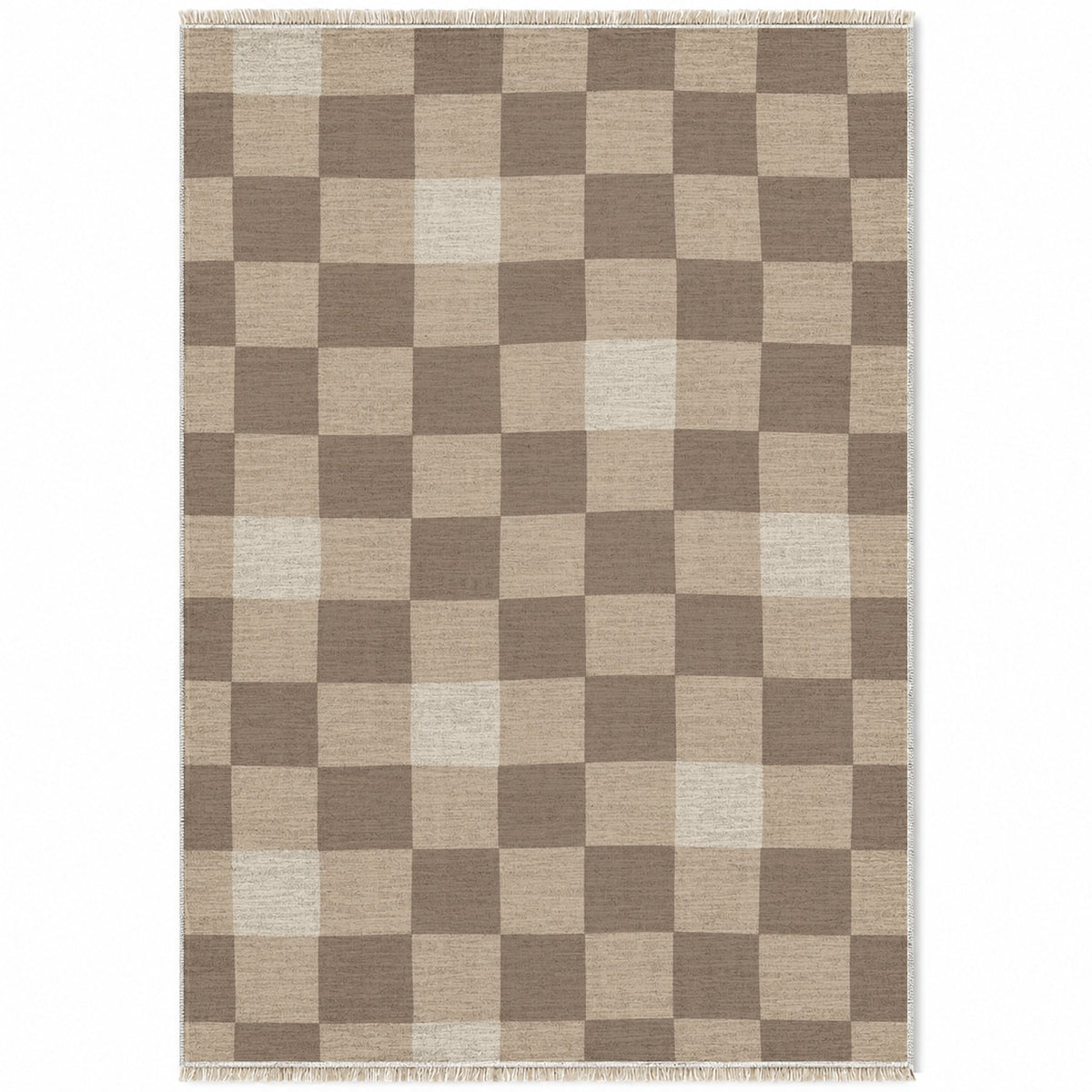 Uneven Squares Oat & Taupe washable rug top view