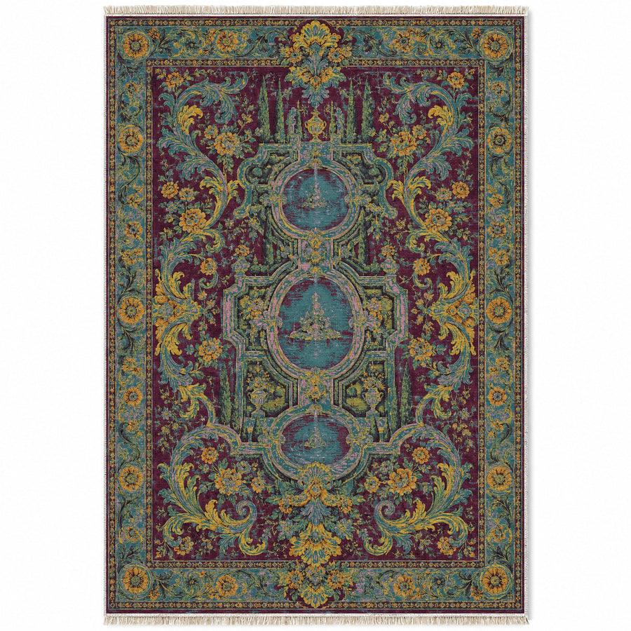 Vanvitelli Axis Burgundy & Teal Baroque Washable Rug