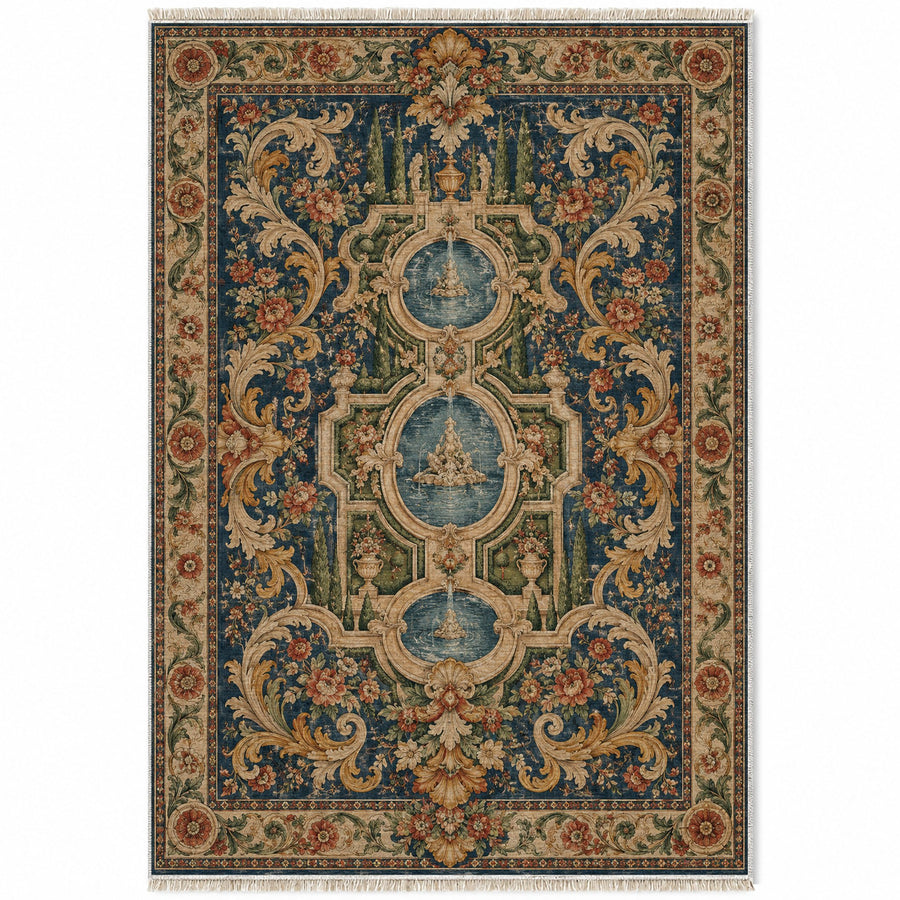 Vanvitelli Axis Indigo & Rust Baroque Washable Rug