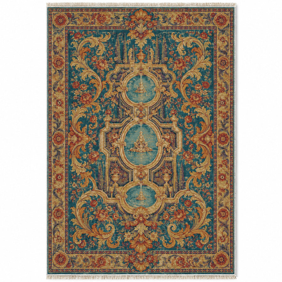 Vanvitelli Axis Peacock & Ochre Baroque Washable Rug
