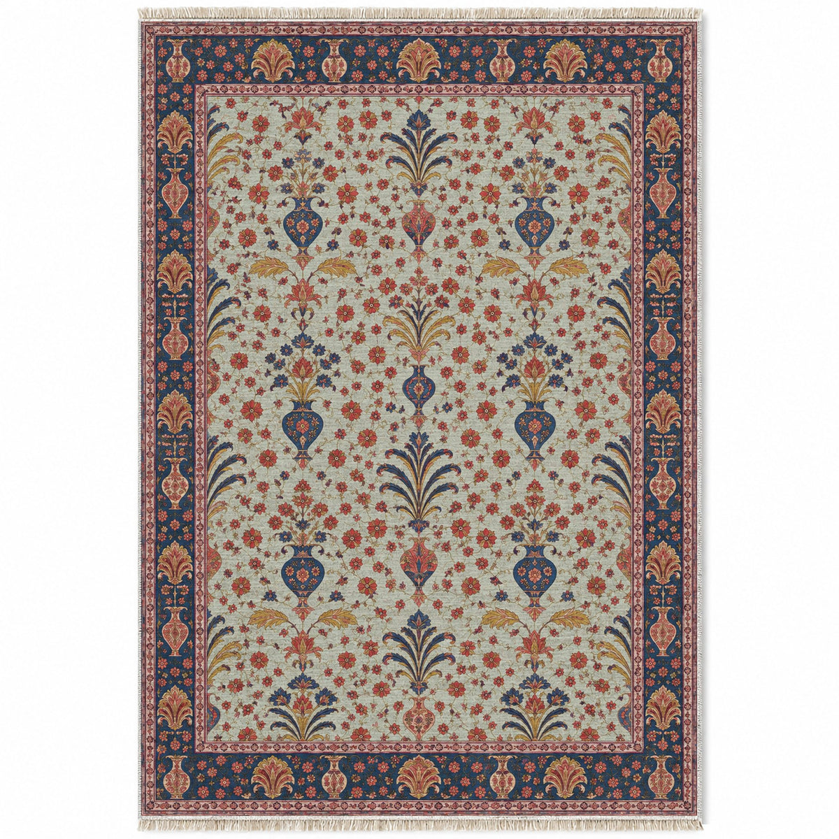 Vase Fountain Tessellation Glacier, Ink & Vermilion washable rug top view