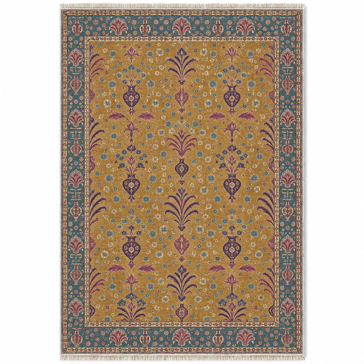 Vase Fountain Tessellation Golden, Plum & Azure washable rug top view