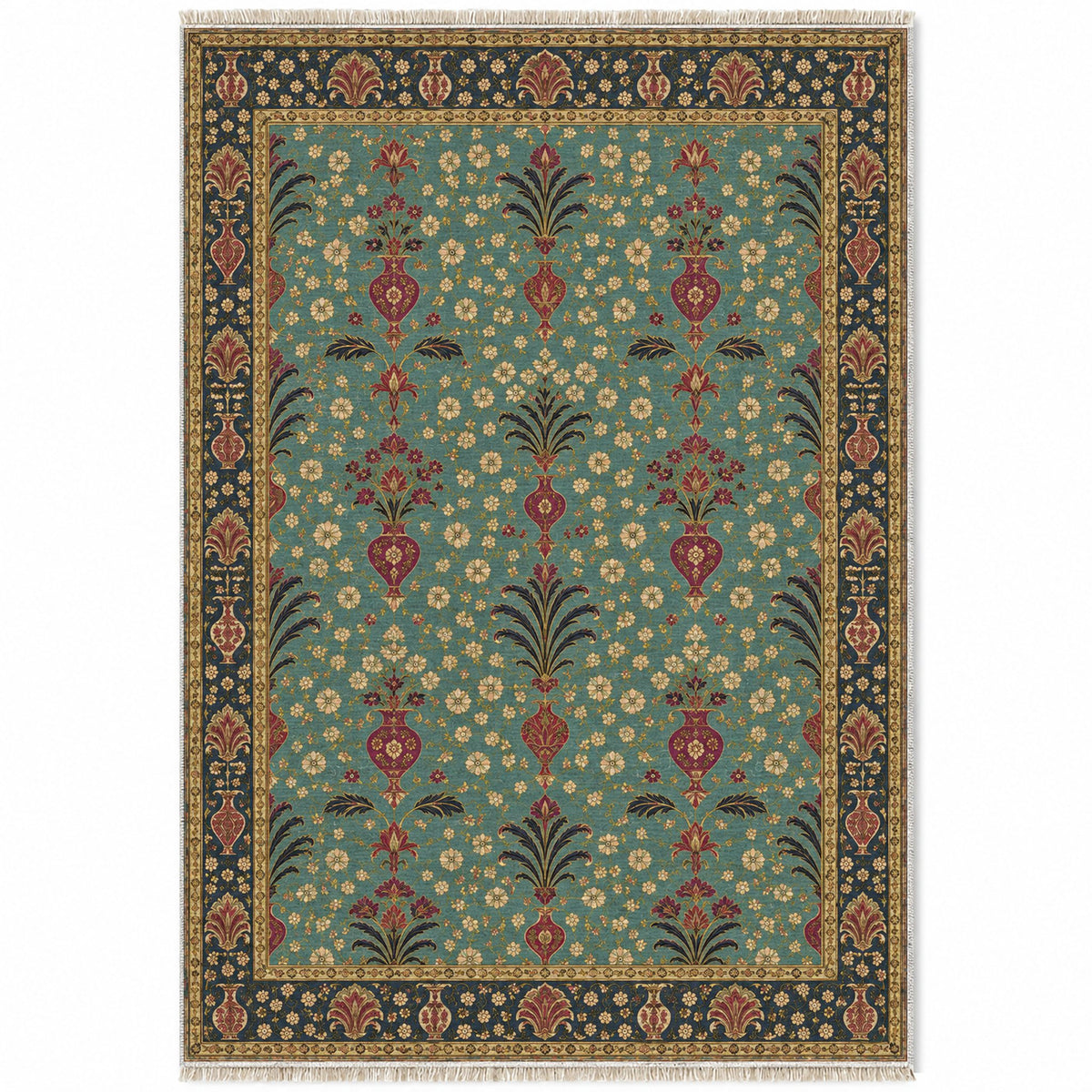 Vase Fountain Tessellation Lagoon & Berry washable rug top view