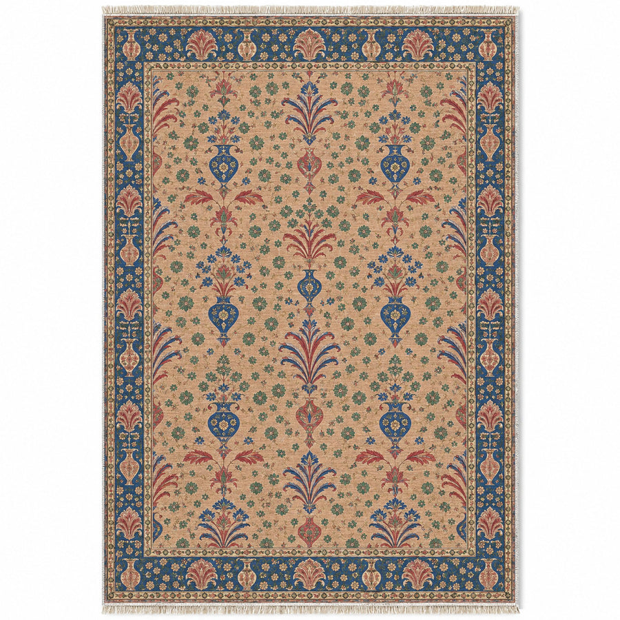 Vase Fountain Tessellation Peach, Cobalt & Jade Distressed Washable Rug