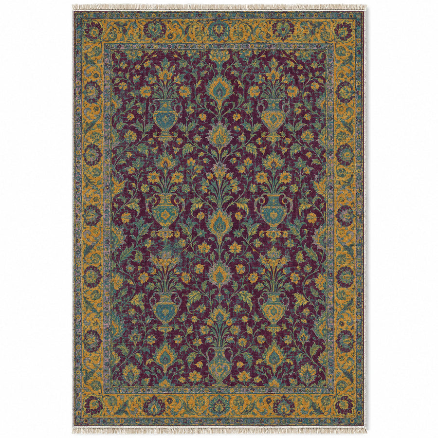 Vase Pavilion Burgundy & Teal Persian Washable Rug