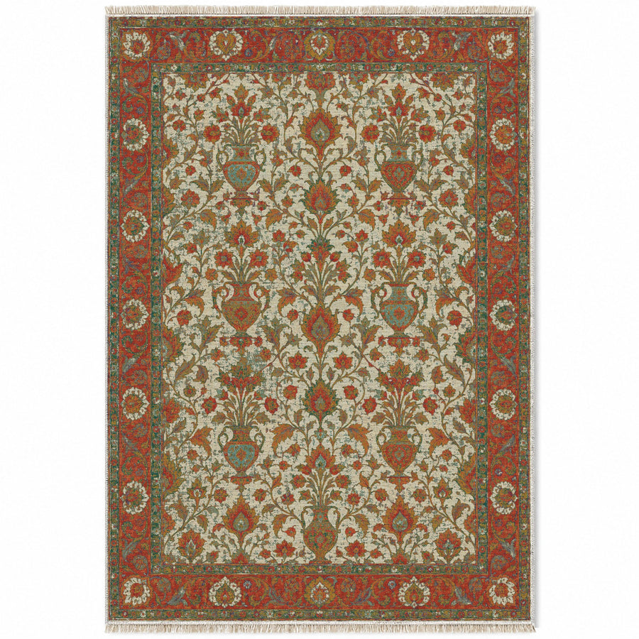 Vase Pavilion Emerald & Terracotta Persian Washable Rug
