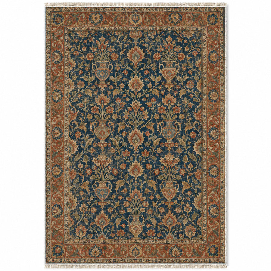 Vase Pavilion Indigo & Rust Persian Washable Rug