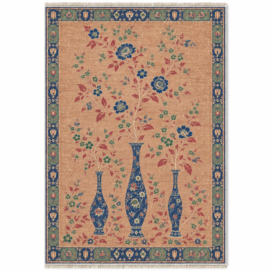Vase Silhouette Echo Peach, Cobalt & Jade Distressed Washable Rug
