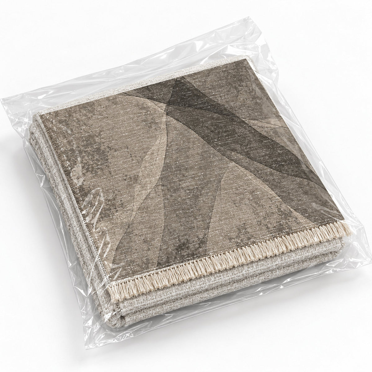 Veil Greige & Charcoal washable rug rolled and packaged