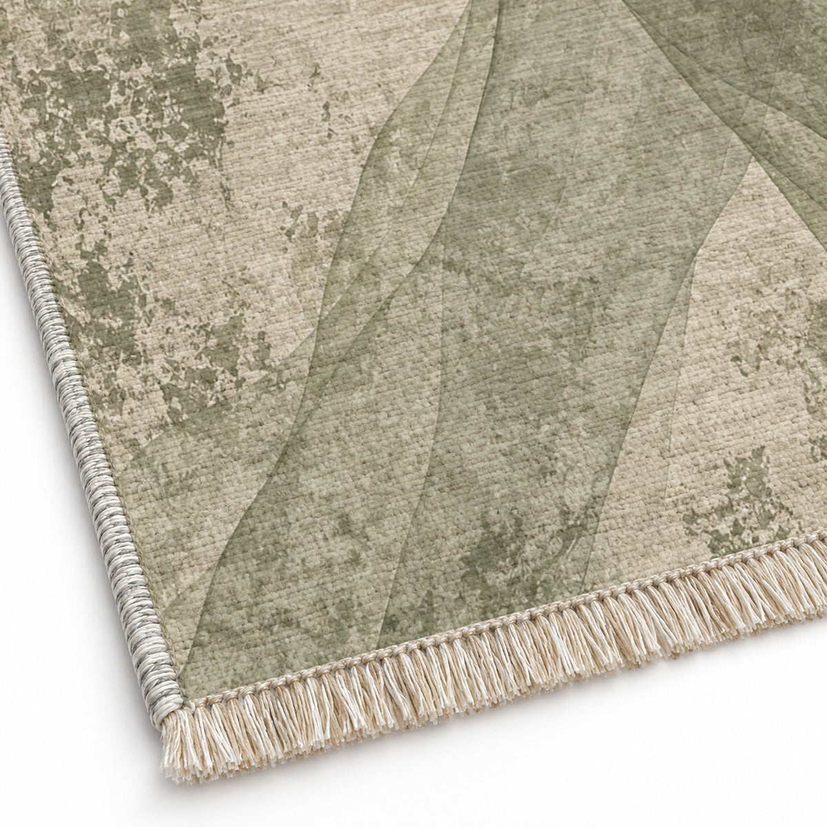 Veil Ivory & Sage washable rug close-up of the printed chenille