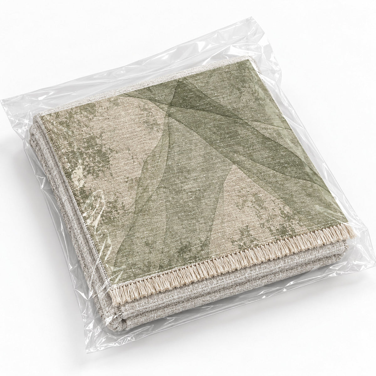 Veil Ivory & Sage washable rug rolled and packaged