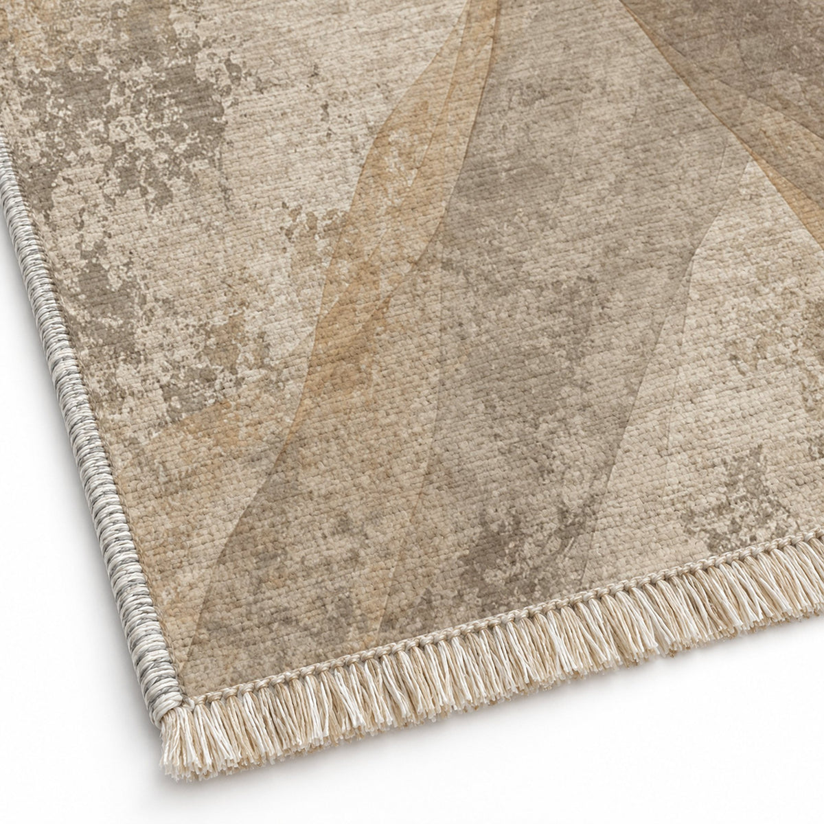 Veil Ivory & Taupe washable rug close-up of the printed chenille