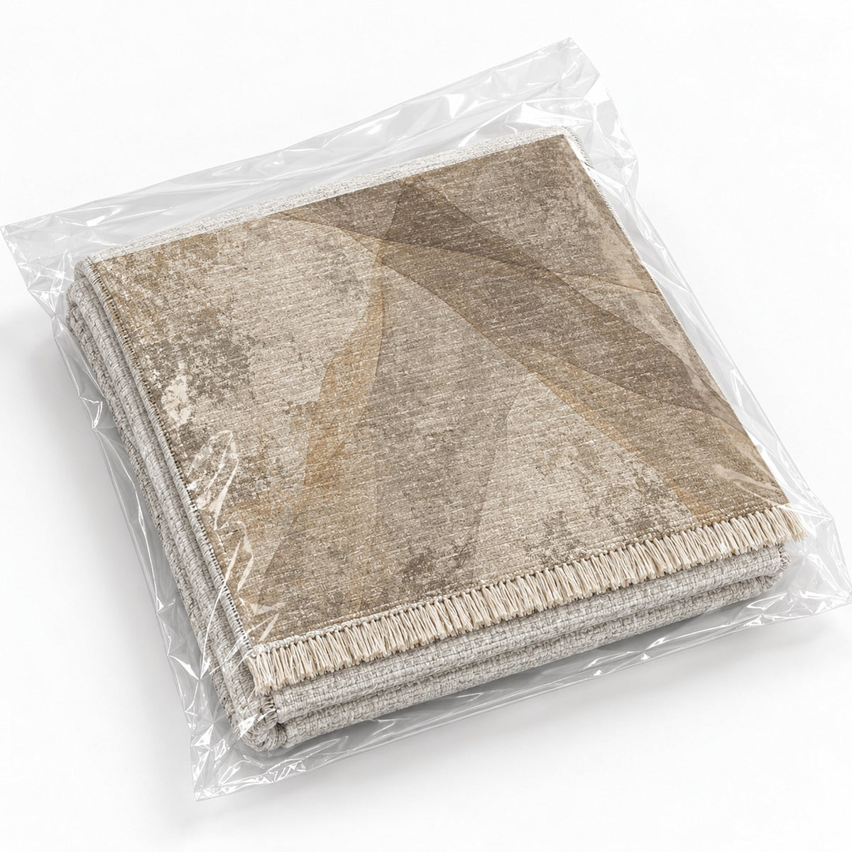 Veil Ivory & Taupe washable rug rolled and packaged