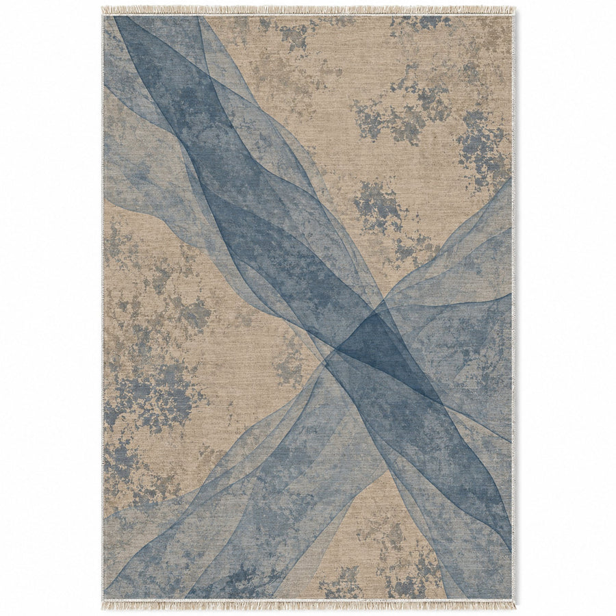 Veil Oat & Dusty Blue Abstract Washable Rug
