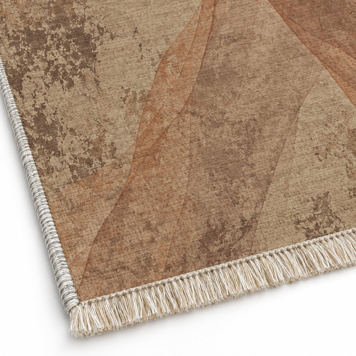 Veil Sand & Terracotta washable rug close-up of the printed chenille