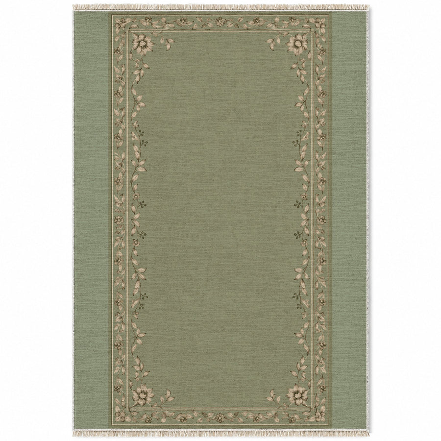 Vine Border Sage & Oat Vintage Washable Rug