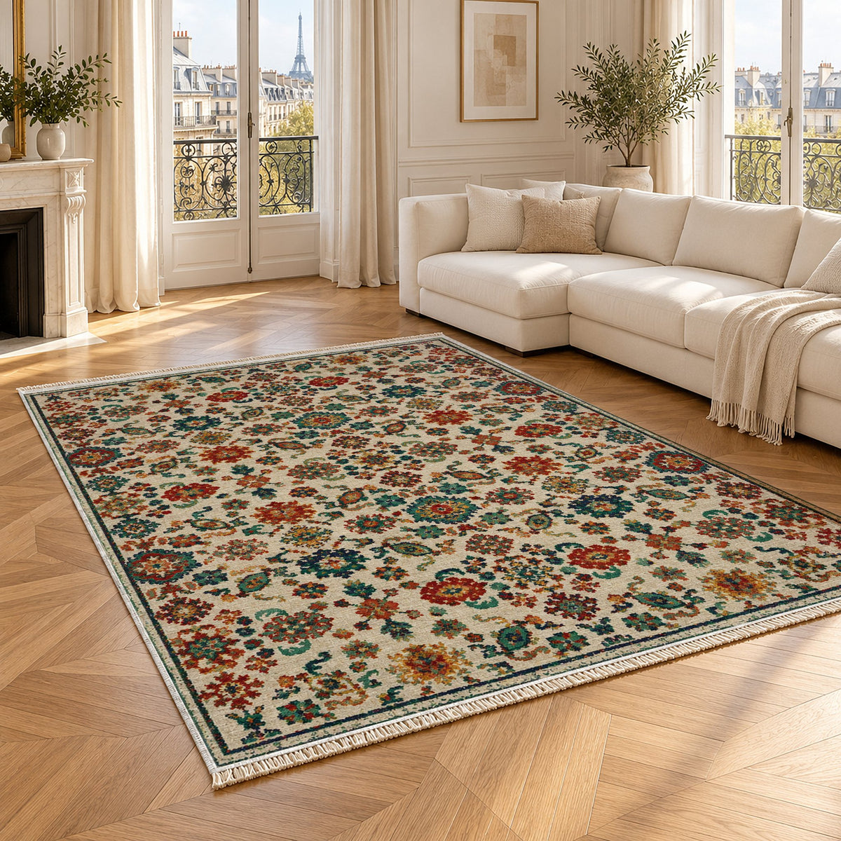 Vintage 7660 Emerald washable rug angled room view