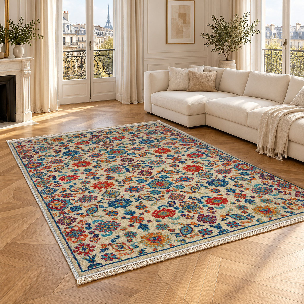 Vintage 7660 Sapphire washable rug angled room view