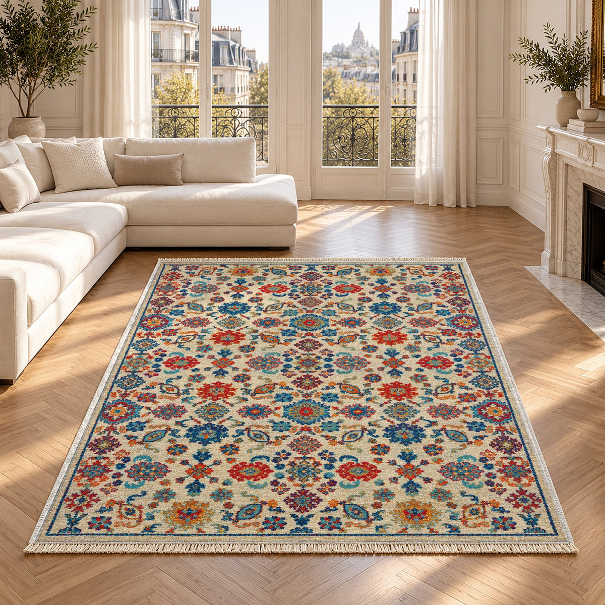 Vintage 7660 Sapphire washable rug in a Paris living room