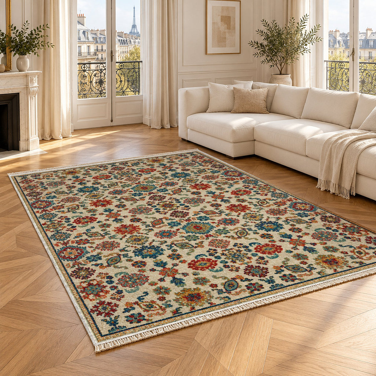 Vintage 7660 Terracotta washable rug angled room view