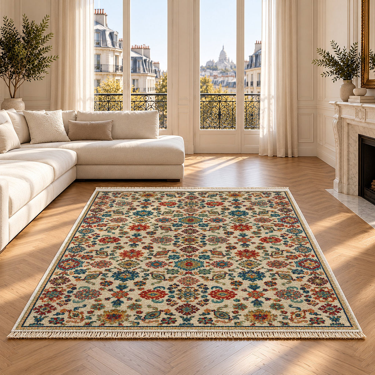 Vintage 7660 Terracotta washable rug on an oak floor