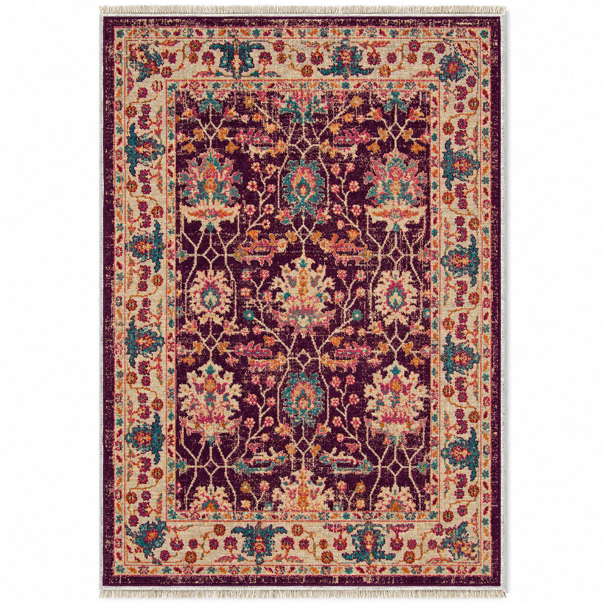 Vintage Floral 7652 Aubergine washable rug top view