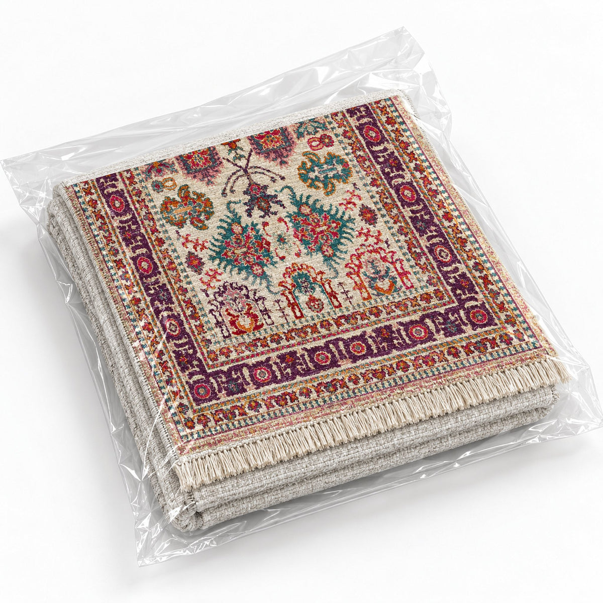 Vintage Heriz 7650 Aubergine washable rug rolled and packaged