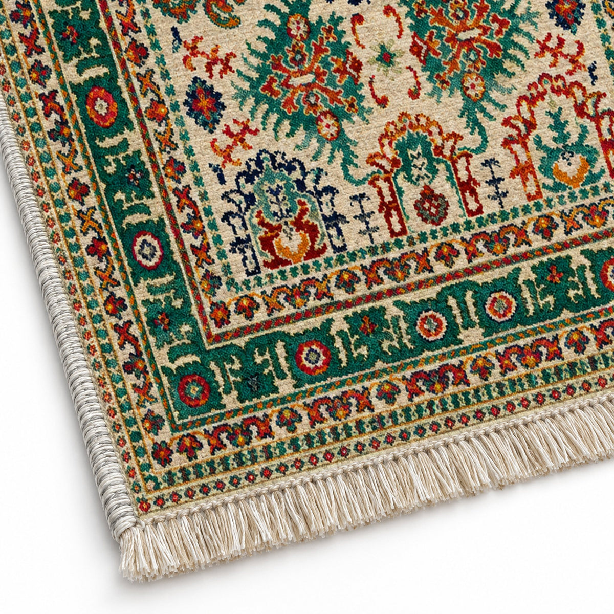 Vintage Heriz 7650 Emerald washable rug close-up of the printed chenille