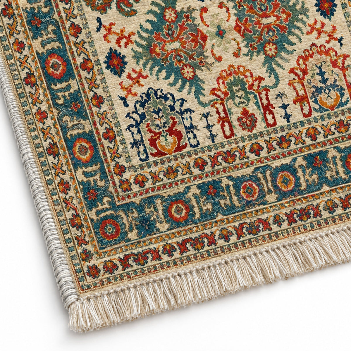 Vintage Heriz 7650 Terracotta washable rug close-up of the printed chenille