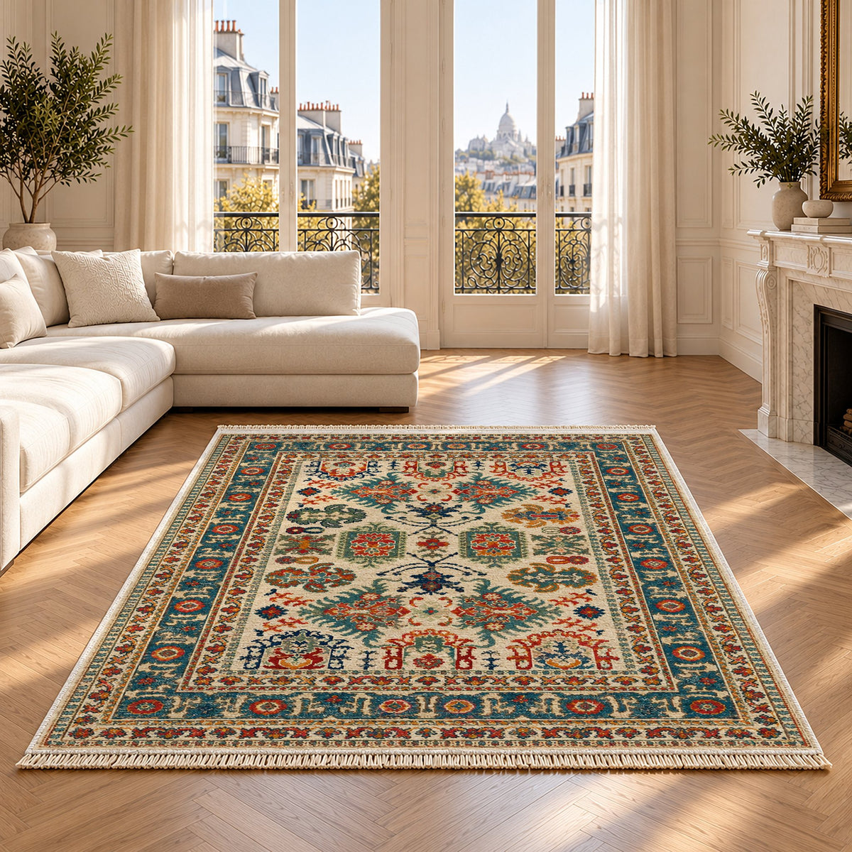 Vintage Heriz 7650 Terracotta washable rug on an oak floor