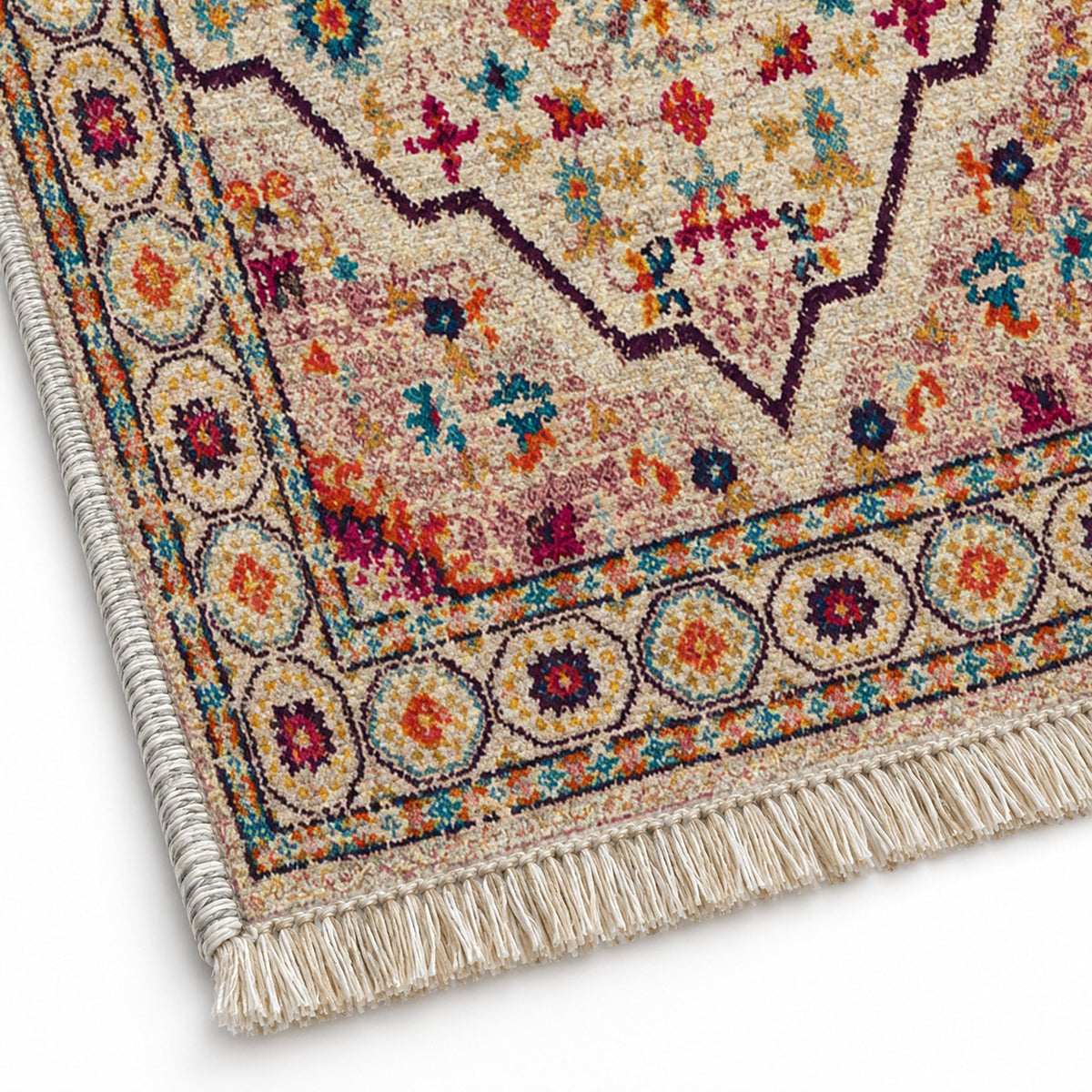 Vintage Medallion 7655 Aubergine washable rug close-up of the printed chenille