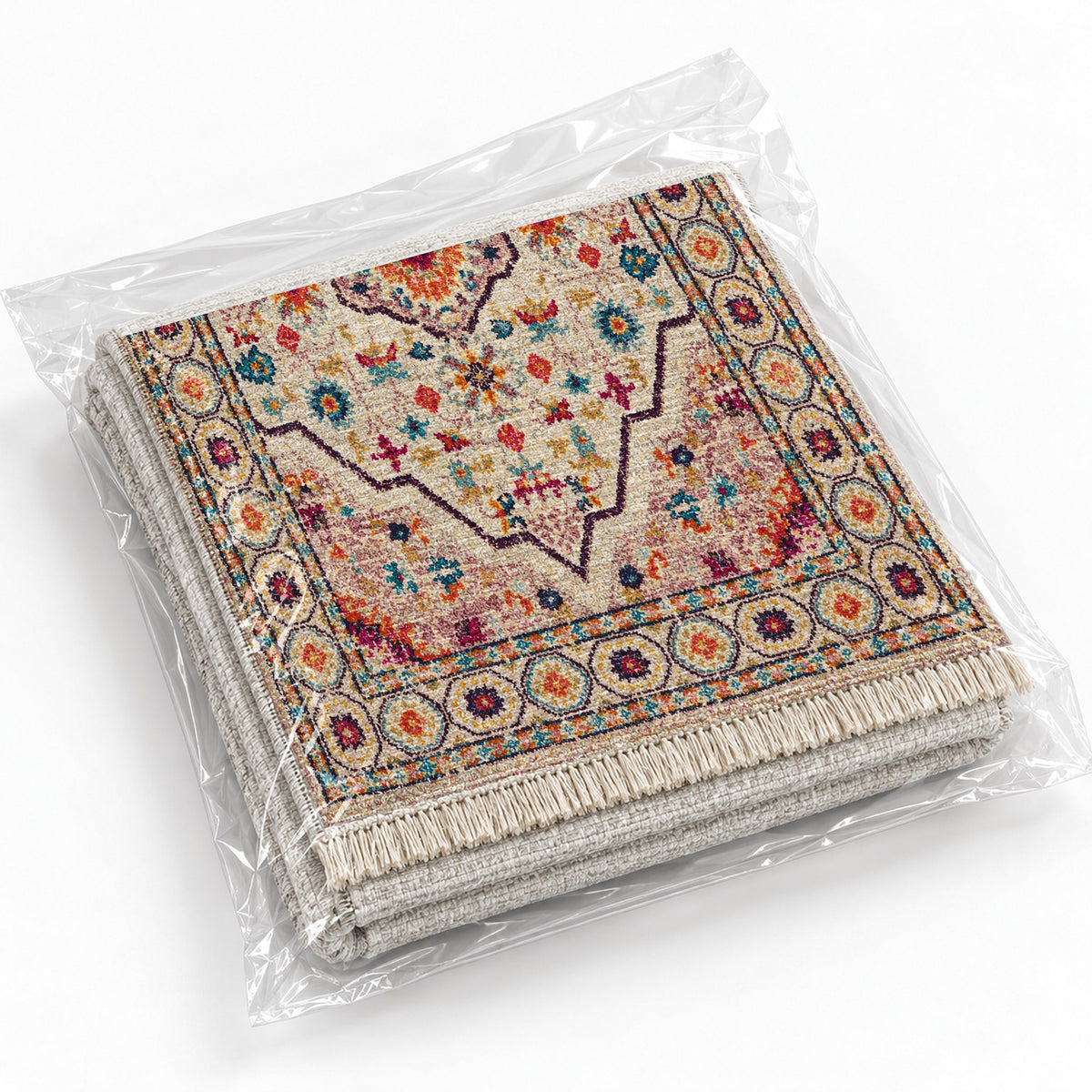 Vintage Medallion 7655 Aubergine washable rug rolled and packaged