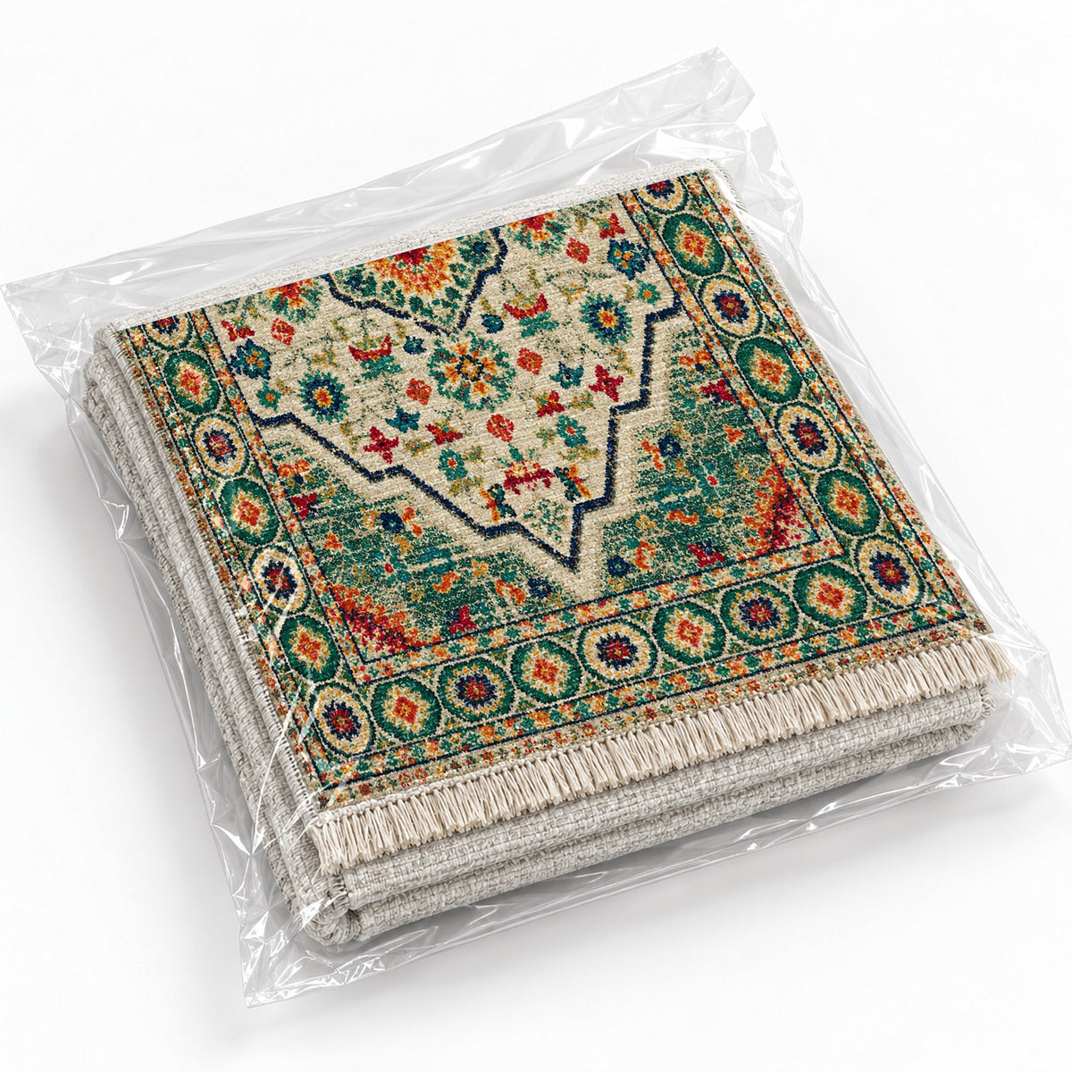 Vintage Medallion 7655 Emerald washable rug rolled and packaged
