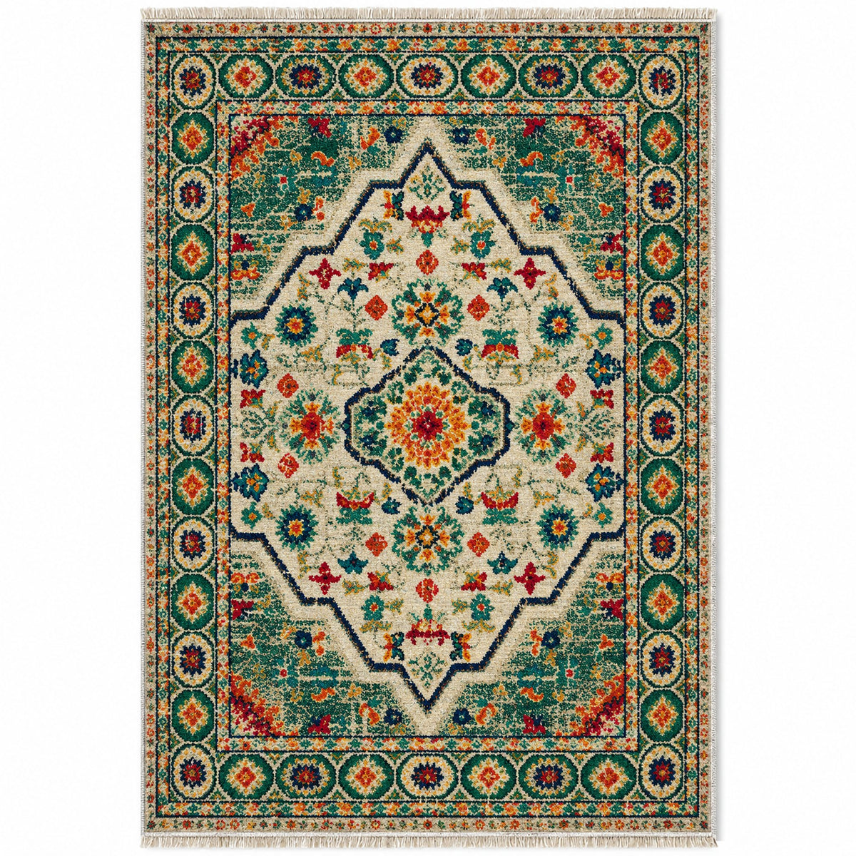 Vintage Medallion 7655 Emerald washable rug top view