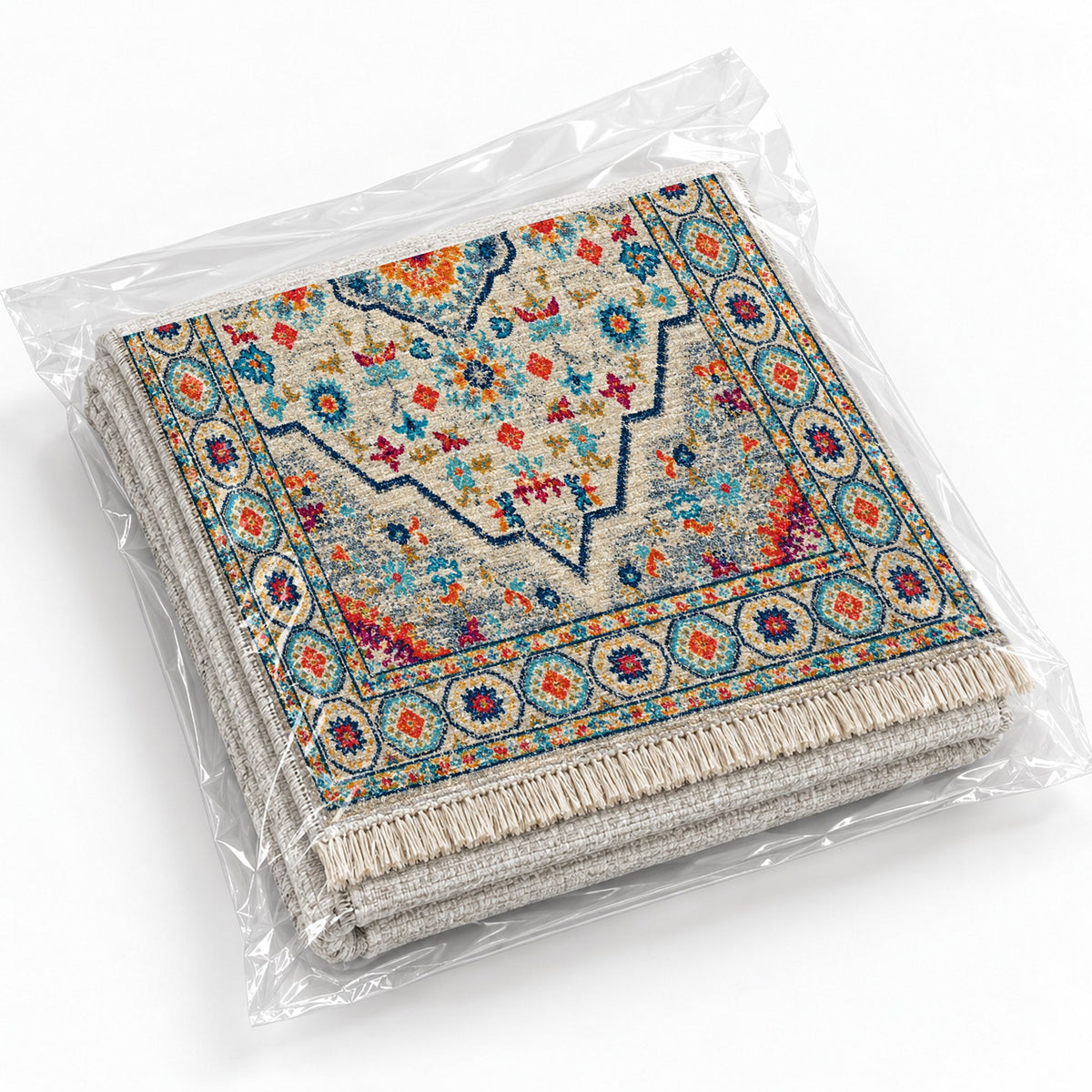 Vintage Medallion 7655 Sapphire washable rug rolled and packaged