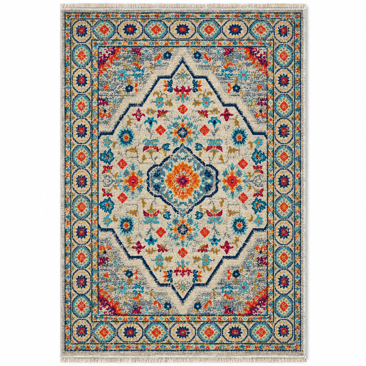 Vintage Medallion 7655 Sapphire washable rug top view