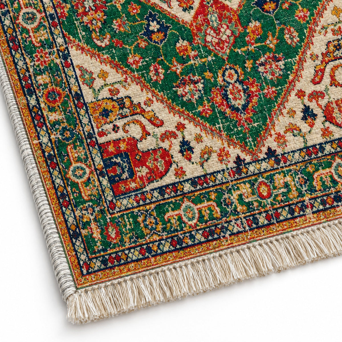 Vintage Medallion 7656 Emerald washable rug close-up of the printed chenille