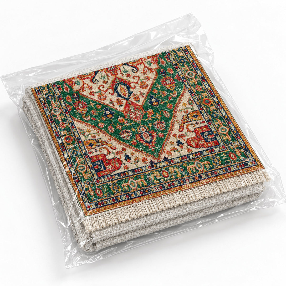 Vintage Medallion 7656 Emerald washable rug rolled and packaged