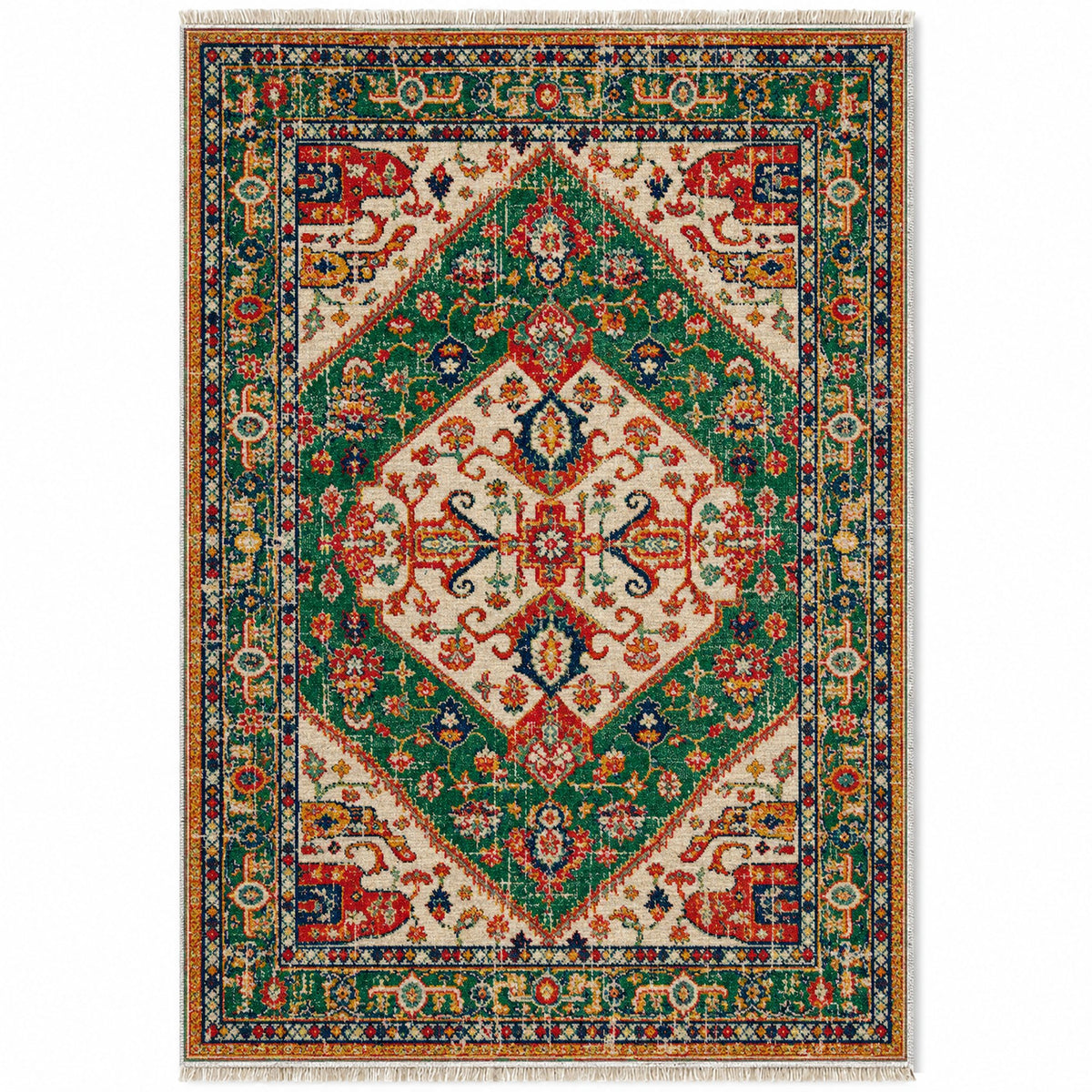 Vintage Medallion 7656 Emerald washable rug top view