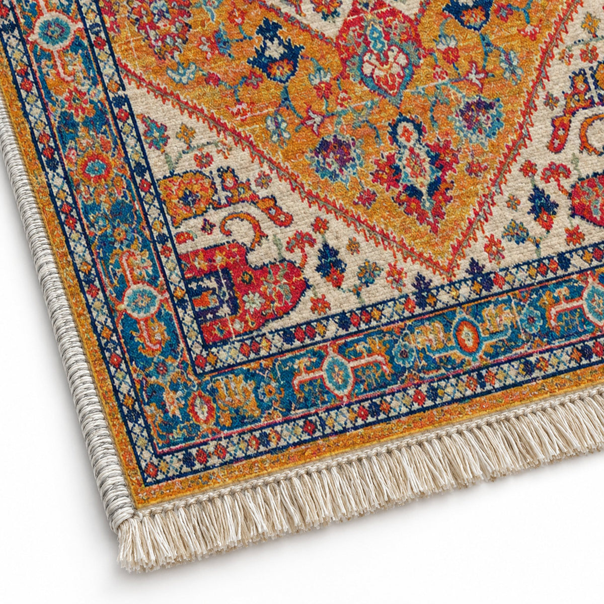 Vintage Medallion 7656 Sapphire washable rug close-up of the printed chenille