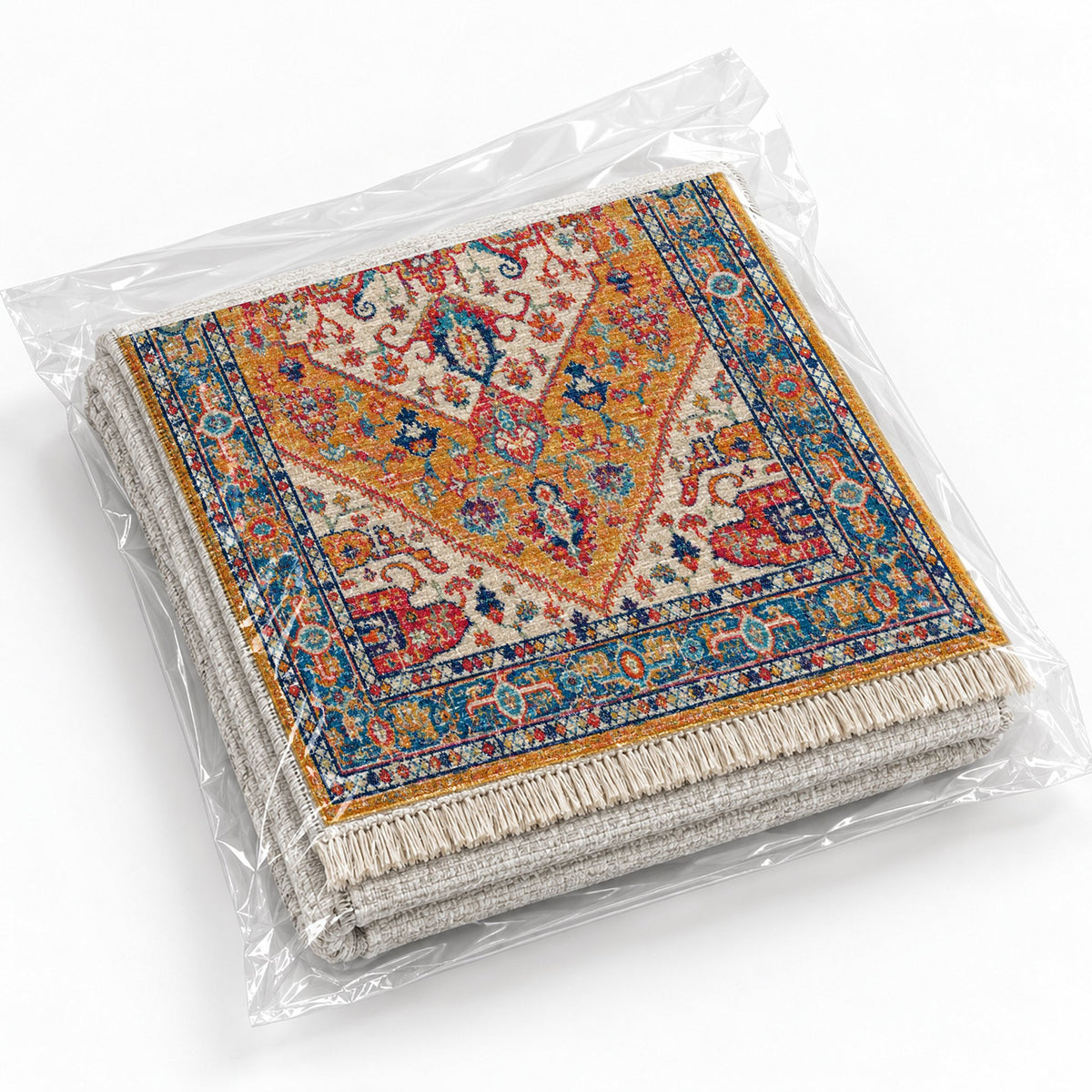 Vintage Medallion 7656 Sapphire washable rug rolled and packaged