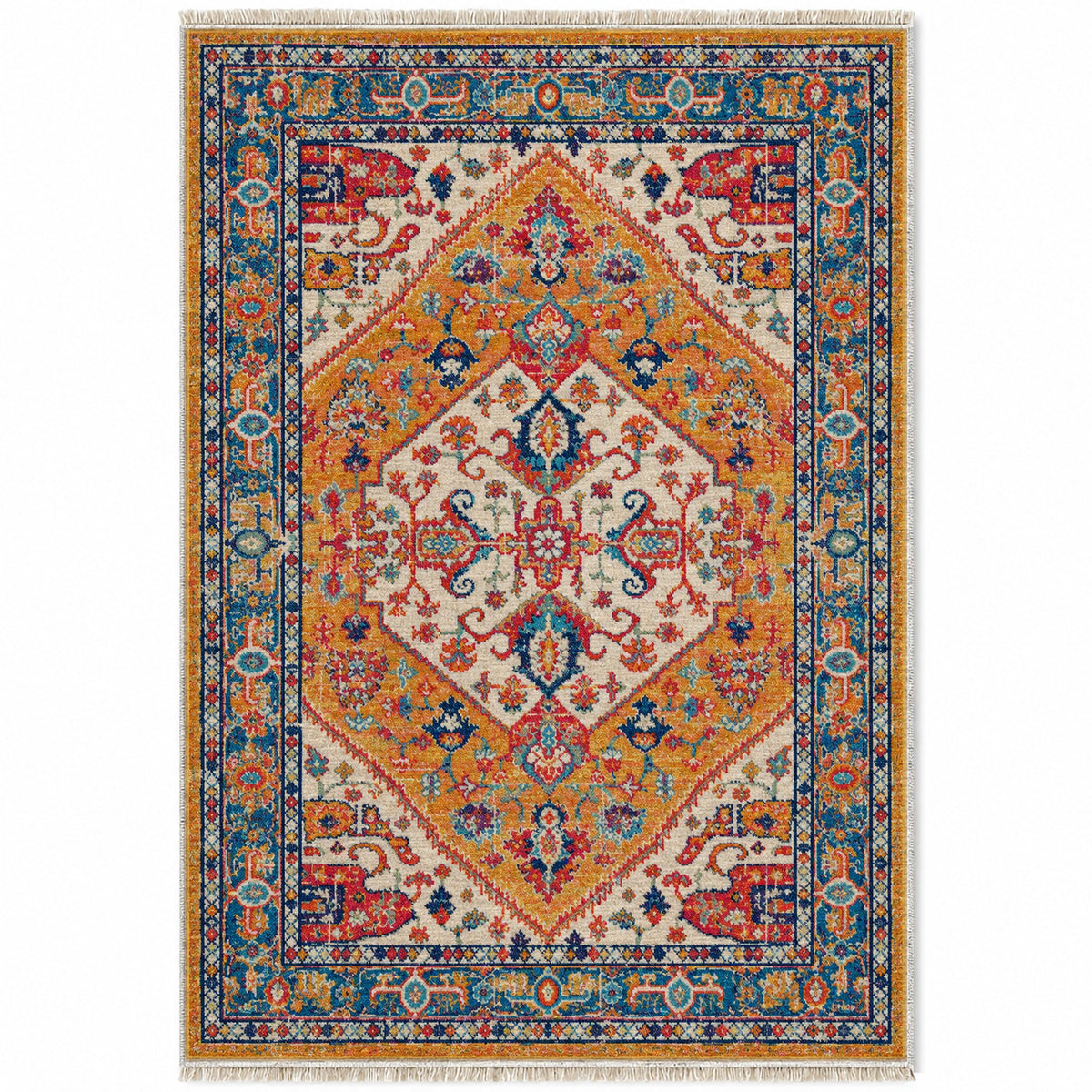 Vintage Medallion 7656 Sapphire washable rug top view