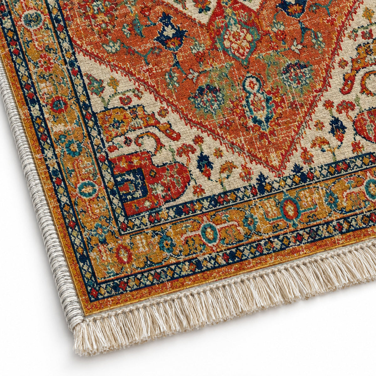 Vintage Medallion 7656 Terracotta washable rug close-up of the printed chenille