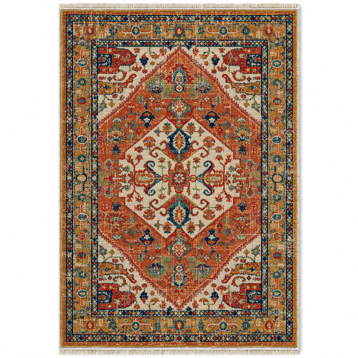 Vintage Medallion 7656 Terracotta washable rug top view