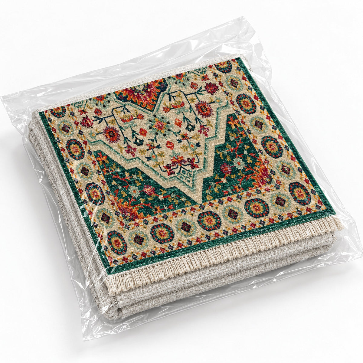 Vintage Medallion 7657 Emerald washable rug rolled and packaged