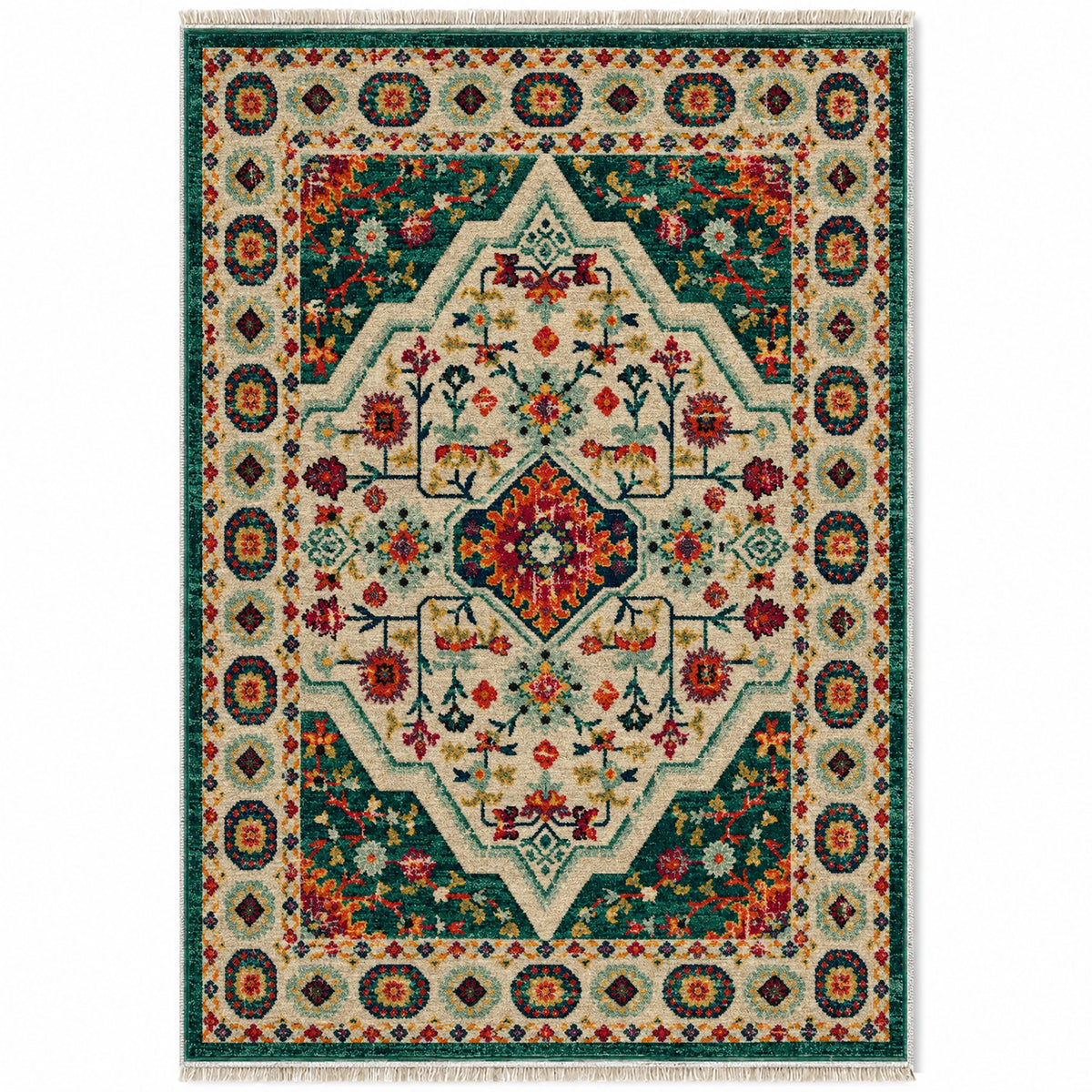 Vintage Medallion 7657 Emerald washable rug top view