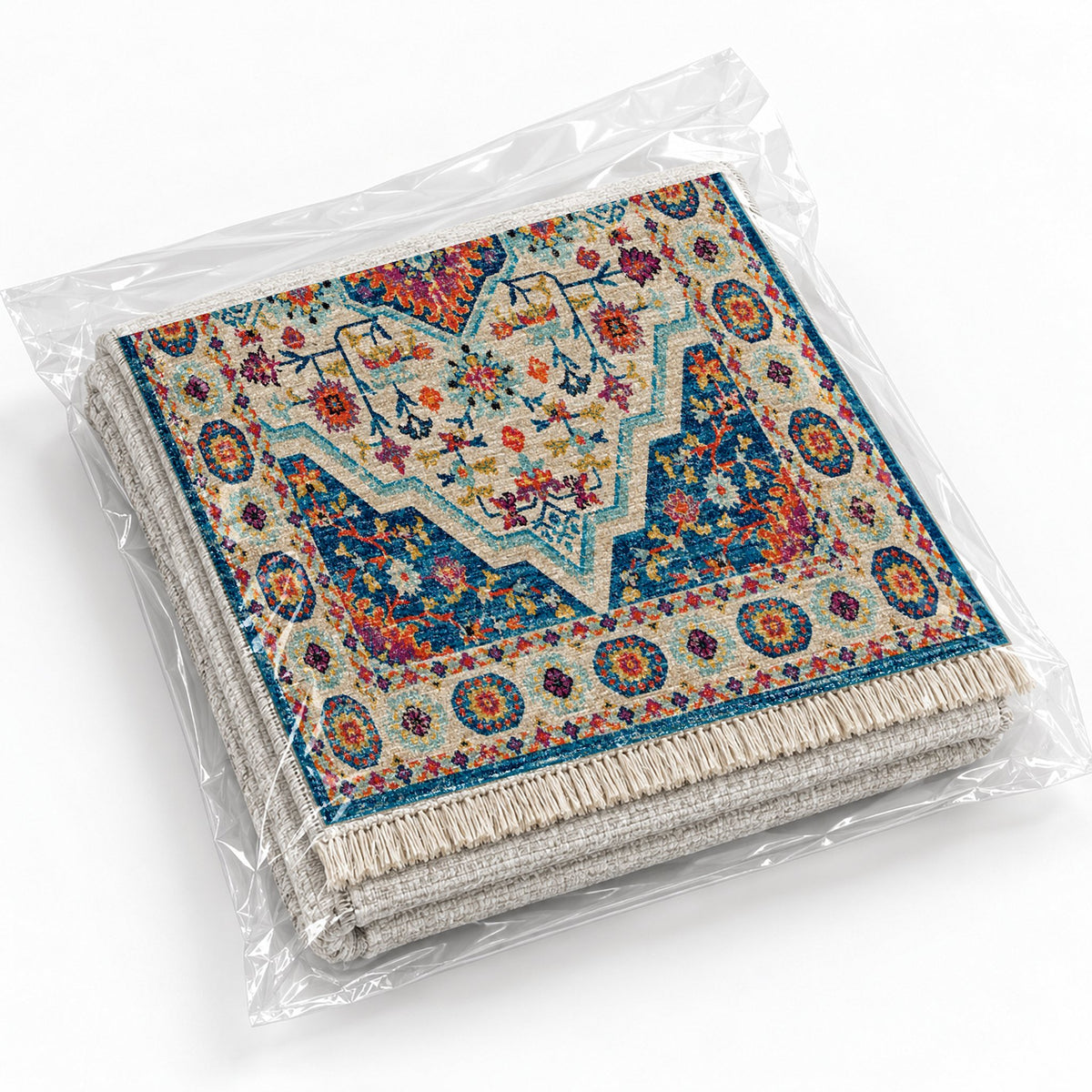 Vintage Medallion 7657 Sapphire washable rug rolled and packaged