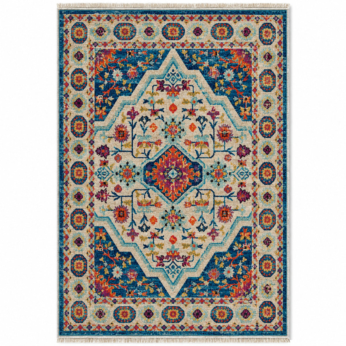 Vintage Medallion 7657 Sapphire washable rug top view